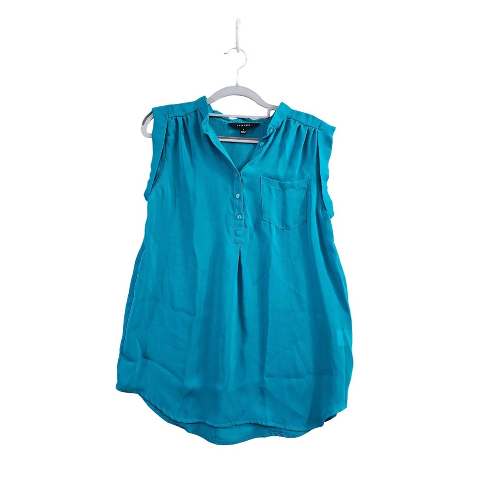 Sandro Teal Blue Sleeveless Button Front Blouse Top Womens Small 100% Polyester